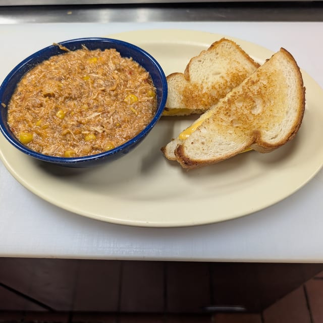 12oz. Bowl of Stew & a Grilled Cheese Sandwich.