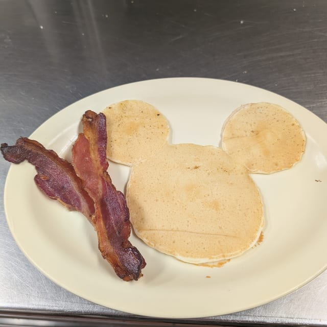 Kids Mickey Mouse Pancake with Bacon or Sausage Patty.